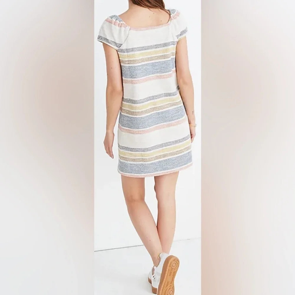 Madewell Texture & Thread Cap Sleeve Dress Stripe Button Front Casual M - Picture 3 of 10